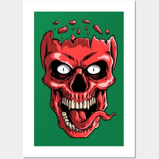 Red head skull tongue Posters and Art